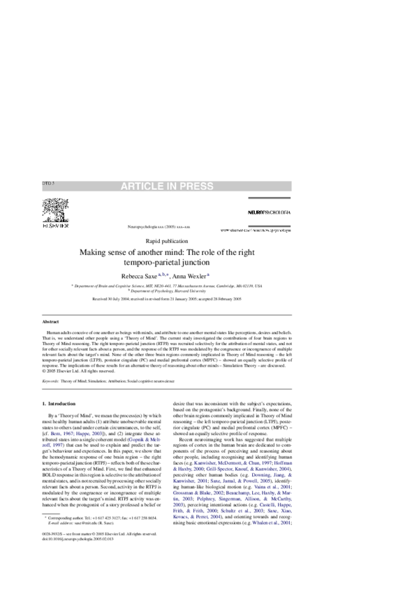 (PDF) Making sense of another mind: The role of the right temporo ...