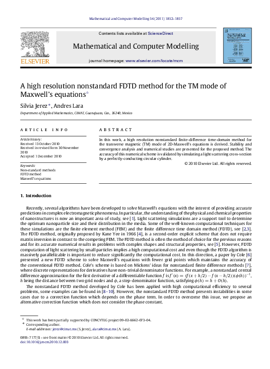(PDF) A high resolution nonstandard FDTD method for the TM mode of ...