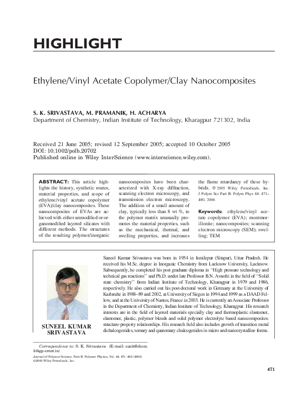(PDF) Ethylene/vinyl acetate copolymer/clay Monoj