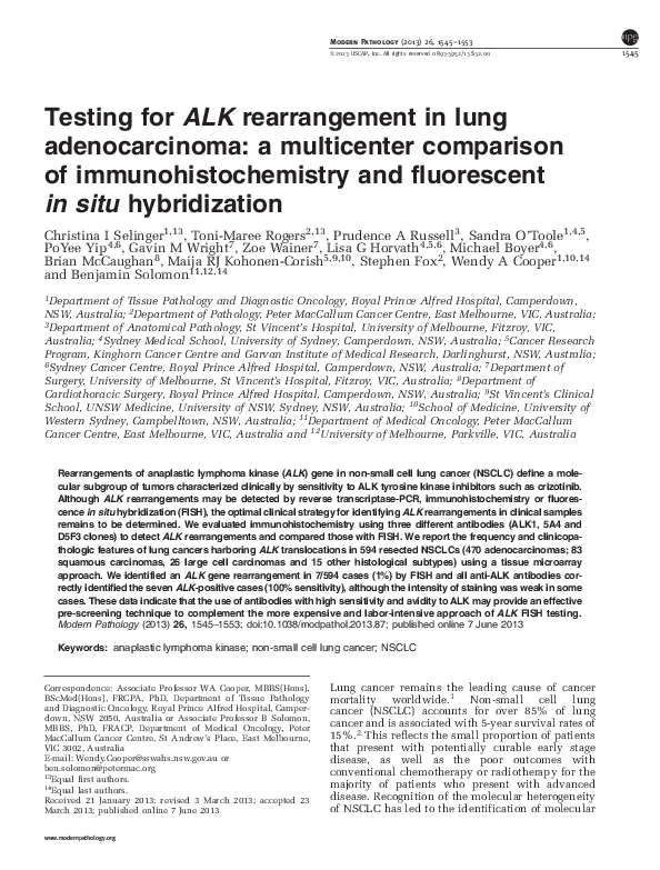(PDF) Testing for ALK rearrangement in lung adenocarcinoma: a ...