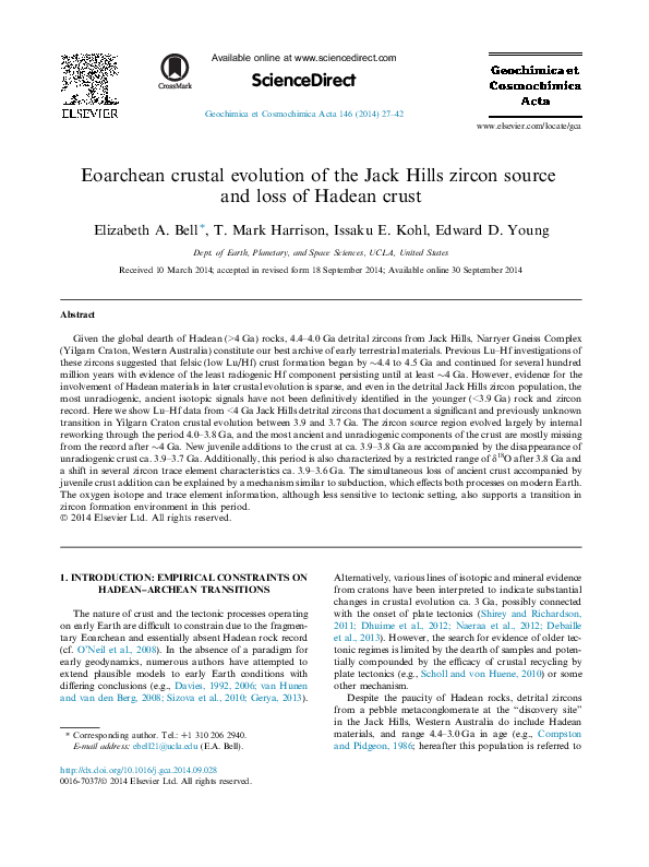 (PDF) Eoarchean crustal evolution of the Jack Hills zircon source and ...