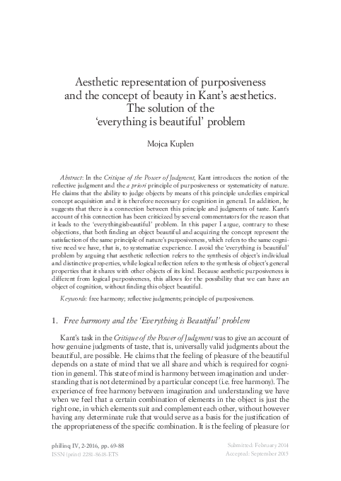 (PDF) Aesthetic Representation of Purposiveness and the Concept of ...