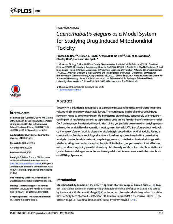 (PDF) Caenorhabditis elegans as a Model System for Studying Drug ...