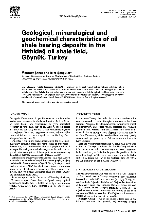 (PDF) Geological, mineralogical and geochemical characteristics of oil ...