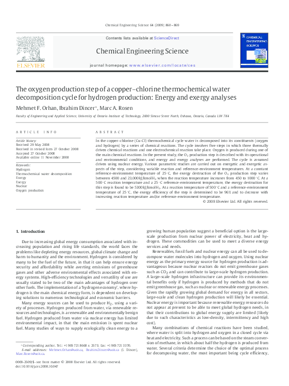 (PDF) The oxygen production step of a copperchlorine thermochemical