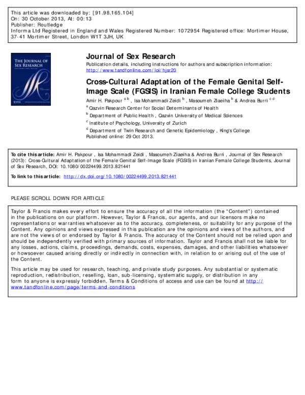 (PDF) CrossCultural Adaptation of the Female Genital SelfImage Scale