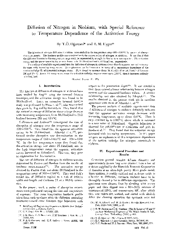 (PDF) Diffusion of nitrogen in niobium, with special reference to ...