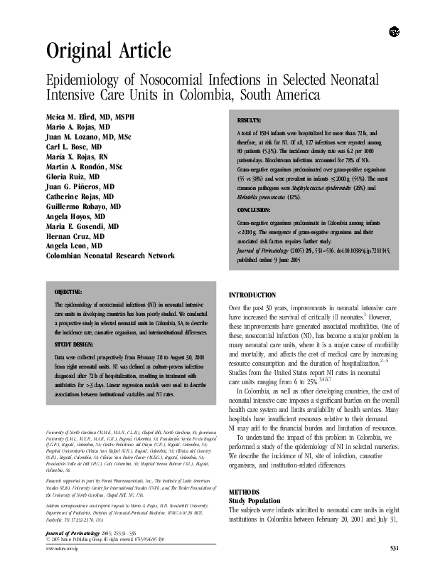 (PDF) Epidemiology of Nosocomial Infections in Selected Neonatal ...