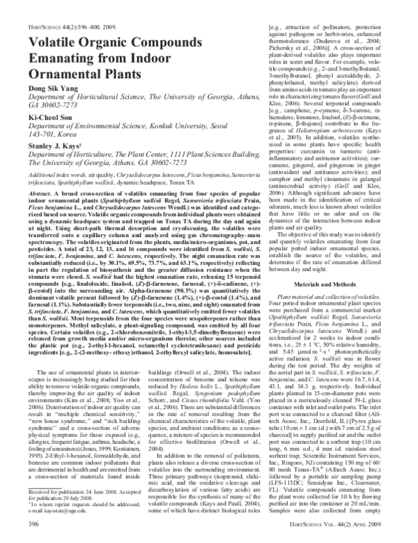 (PDF) Volatile Organic Compounds Emanating from Indoor Ornamental