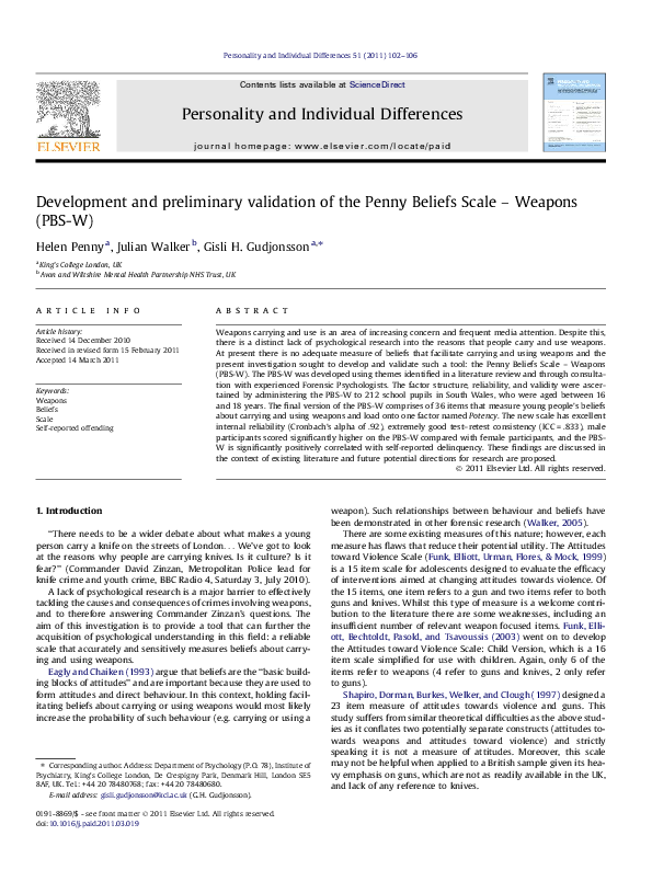(PDF) Development and preliminary validation of the Penny Beliefs Scale ...