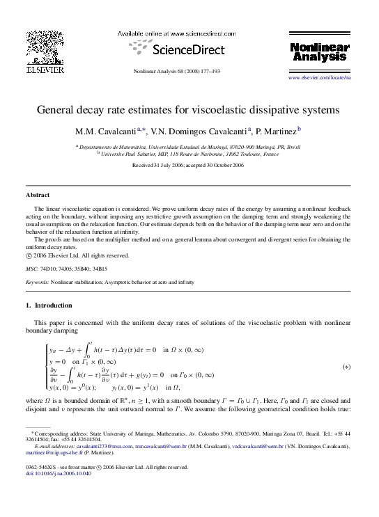 (PDF) General decay rate estimates for viscoelastic dissipative systems