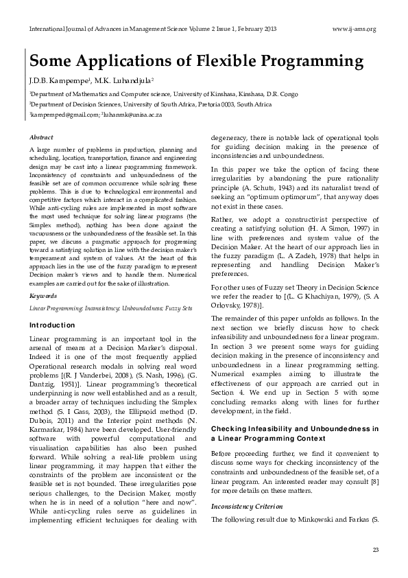 (PDF) Some Applications of Flexible Programming