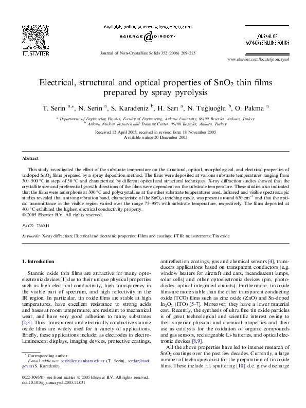 (PDF) Electrical, structural and optical properties of SnO 2 thin films ...
