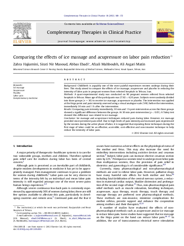 (PDF) Comparing the effects of ice massage and acupressure on labor