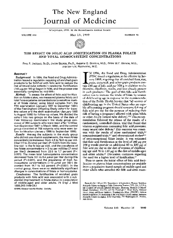 (PDF) The effect of folic acid fortification on plasma folate and total ...