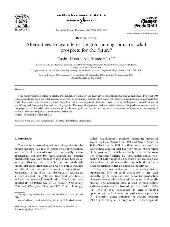 (PDF) Alternatives to cyanide in the gold mining industry what