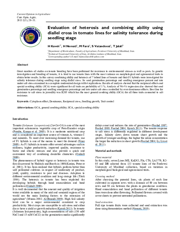 (PDF) Evaluation of heterosis and combining ability using diallel cross ...
