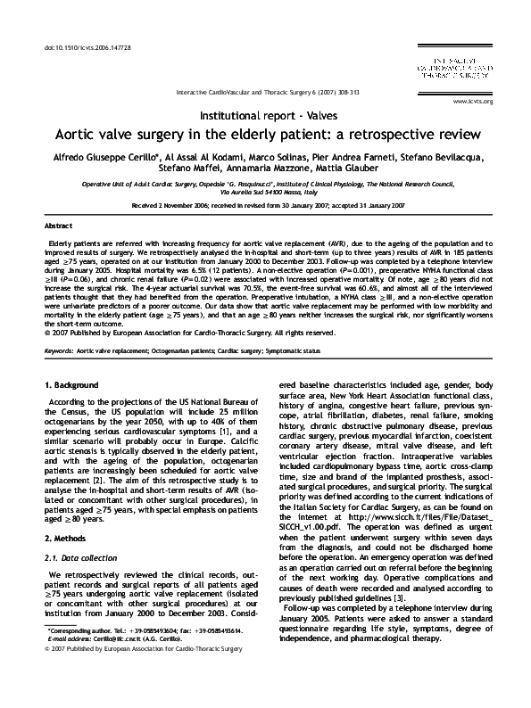 (PDF) Aortic valve surgery in the elderly patient: a retrospective review
