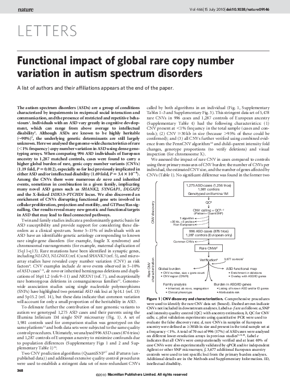 (PDF) Functional impact of global rare copy number variation in autism ...