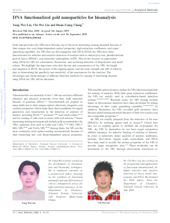 (PDF) DNA functionalized gold nanoparticles for bioanalysis