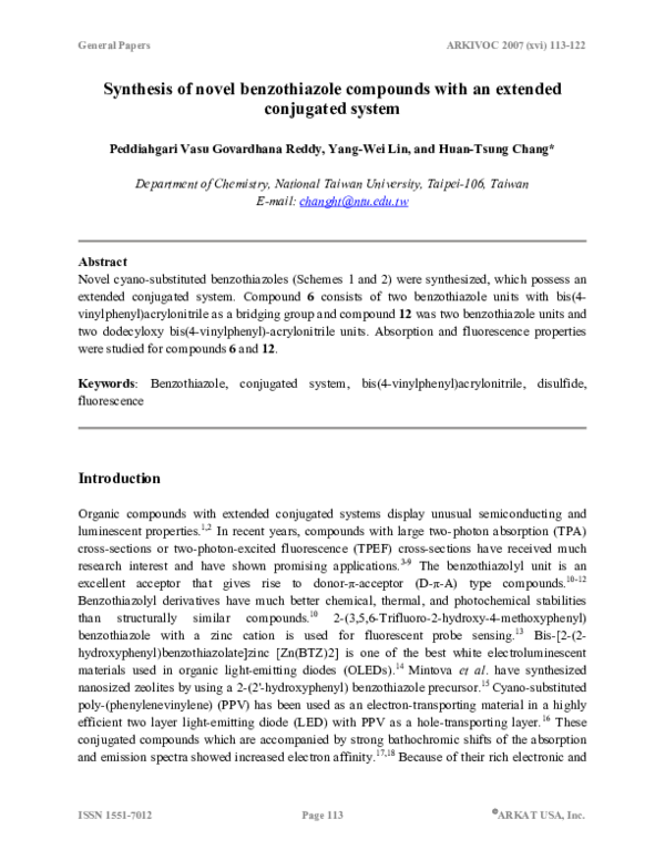 (PDF) Synthesis of novel benzothiazole compounds with an extended ...