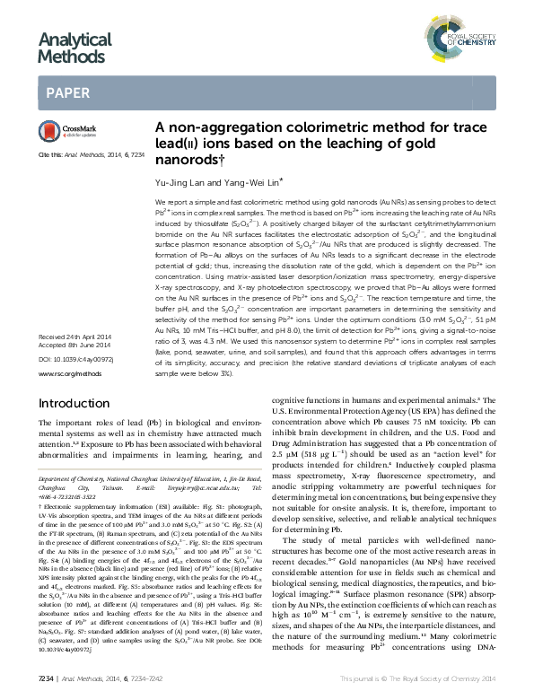 (PDF) A nonaggregation colorimetric method for trace lead (ii) ions