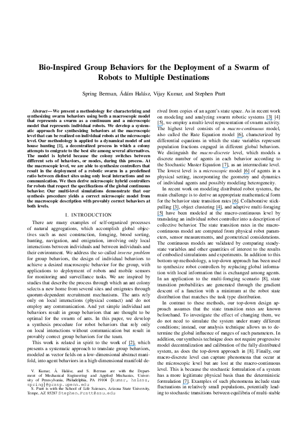(PDF) Bio-Inspired Group Behaviors for the Deployment of a Swarm of ...