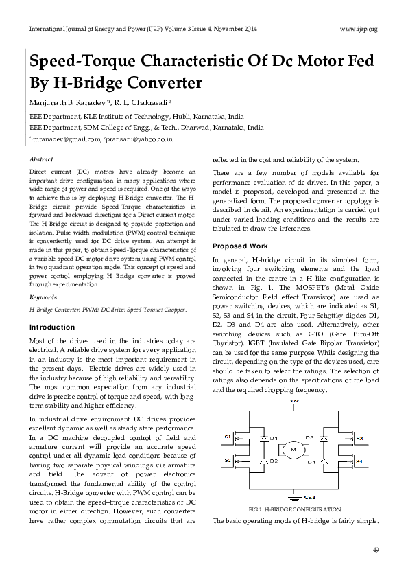 (PDF) Speed-Torque Characteristic Of Dc Motor Fed By H-Bridge Converter