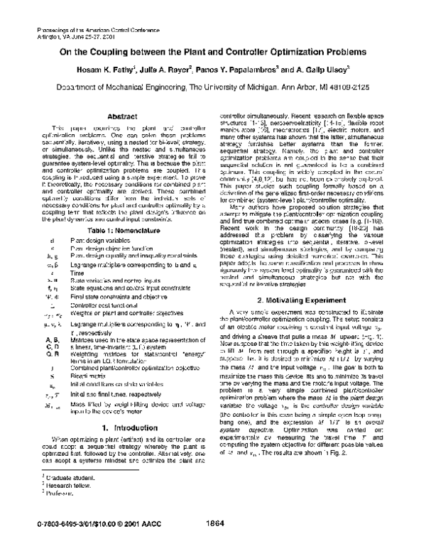 (PDF) On the coupling between the plant and controller optimization ...