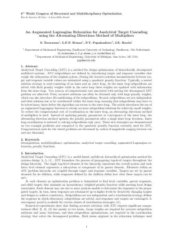 (PDF) An augmented Lagrangian relaxation for analytical target ...