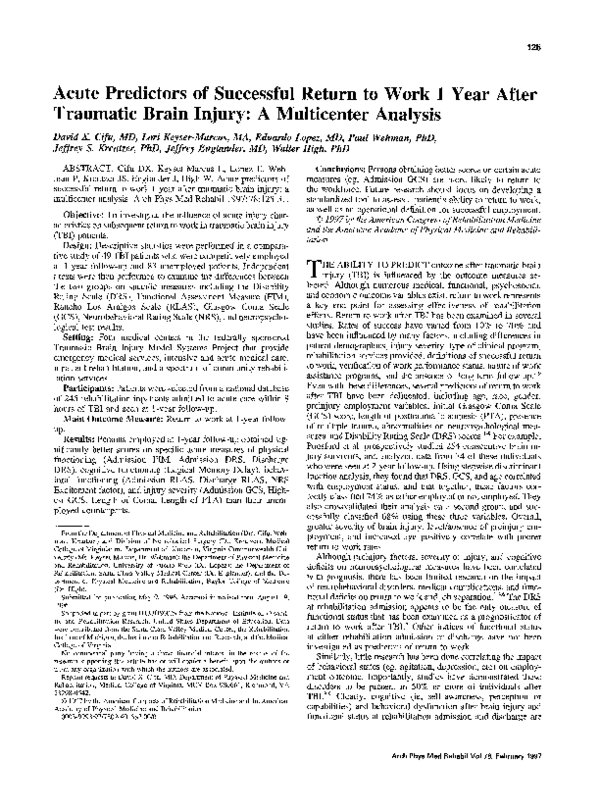 (PDF) Acute predictors of successful return to work 1 year after ...