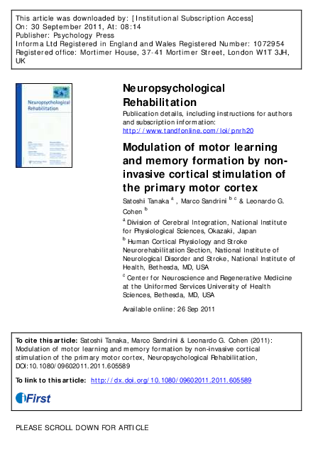 (PDF) Modulation of motor learning and memory formation by non-invasive ...