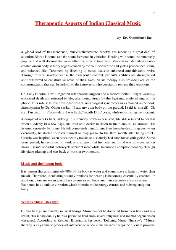 (PDF) Therapeutic Aspects of Indian Classical Music Shambhavi Das