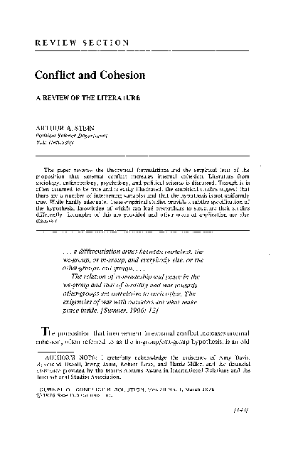 (PDF) Conflict and Cohesion: A Review of the Literature