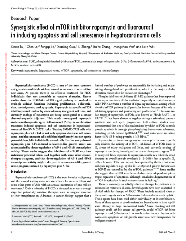 (PDF) Synergistic effect of mTOR inhibitor rapamycin and fluorouracil ...