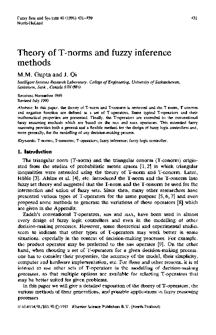(PDF) Theory of T-norms and fuzzy inference methods