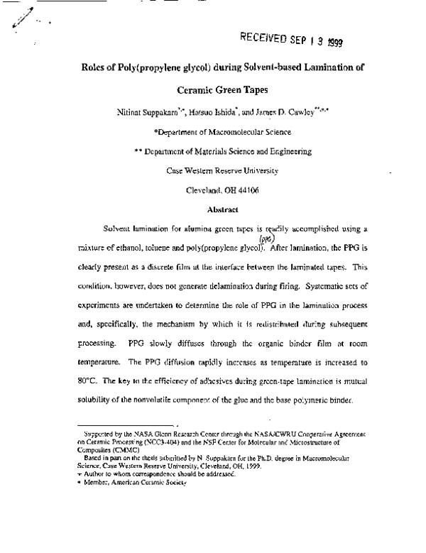 (PDF) Roles of Poly(propylene glycol) during SolventBased Lamination