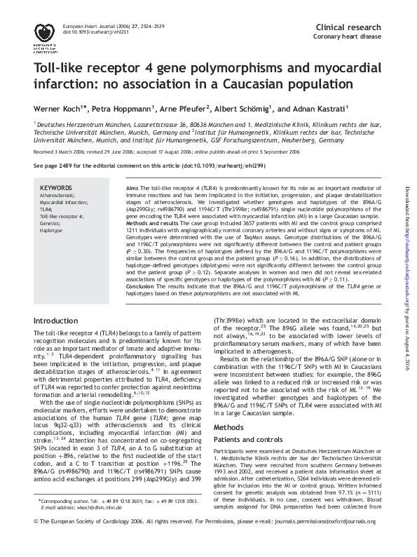 (PDF) Toll-like receptor 4 gene polymorphisms and myocardial infarction ...