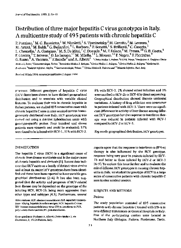 (PDF) Distribution of three major hepatitis C virus genotypes in Italy ...