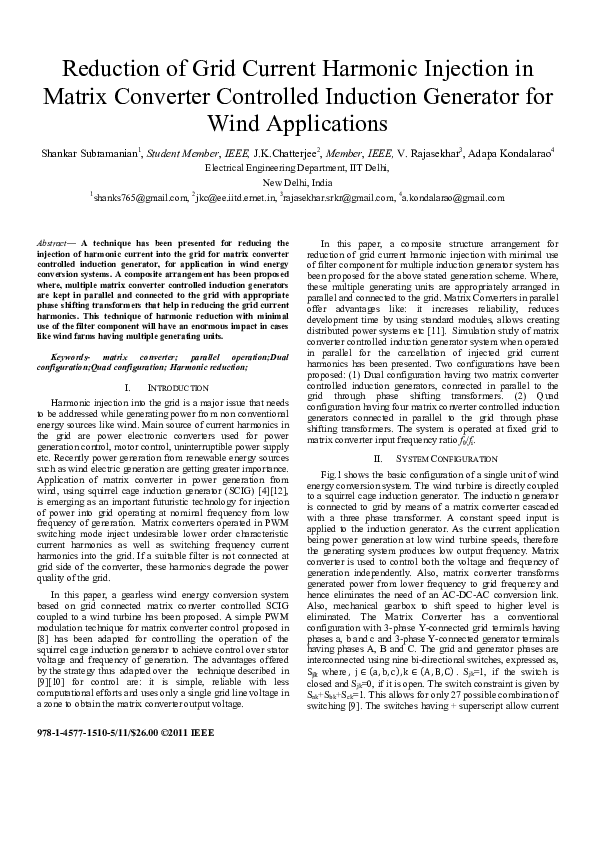 (PDF) Reduction of grid current harmonic injection in matrix converter ...