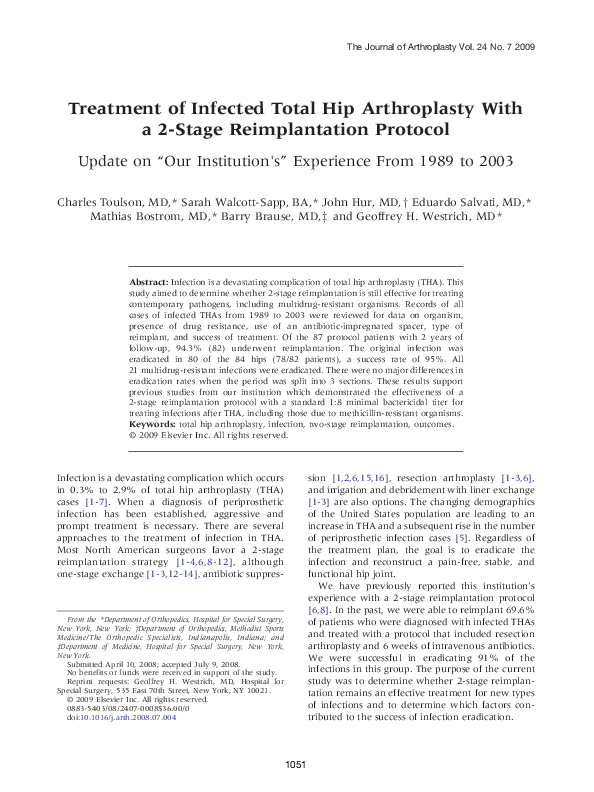 (PDF) Treatment of Infected Total Hip Arthroplasty With a 2Stage