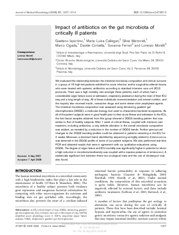 (PDF) Impact of antibiotics on the gut microbiota of critically ill ...