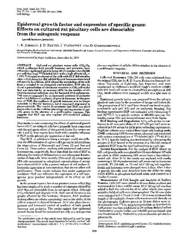 (PDF) Epidermal Growth Factor and Expression of Specific Genes: Effects ...