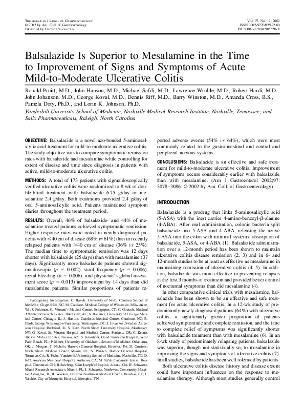 (PDF) Balsalazide is superior to mesalamine in the time to improvement ...