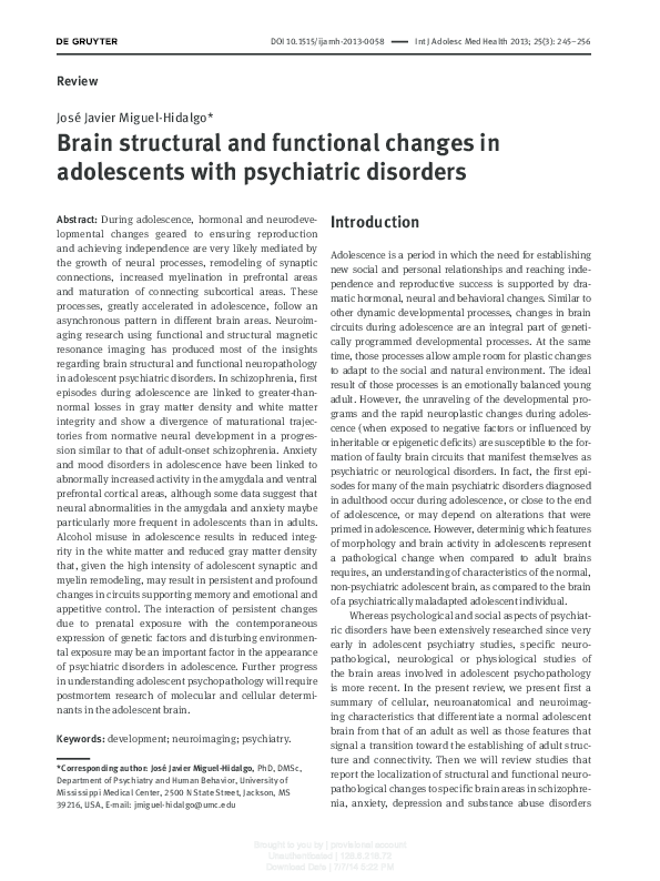 (PDF) Brain structural and functional changes in adolescents with ...