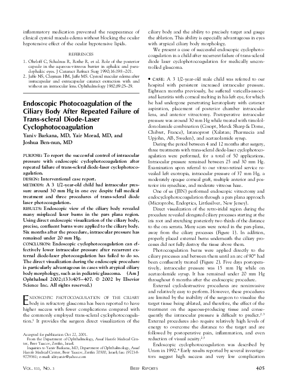 (PDF) Endoscopic photocoagulation of the ciliary body after repeated