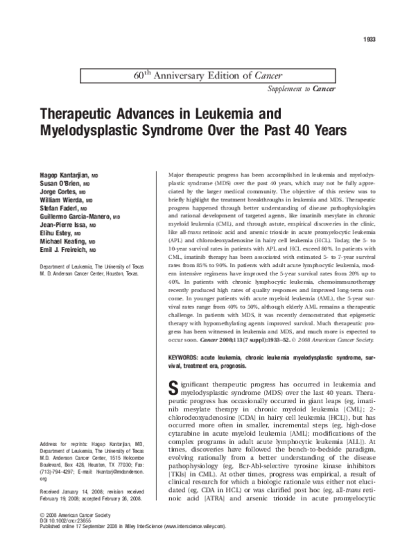 (PDF) Therapeutic advances in leukemia and myelodysplastic syndrome ...