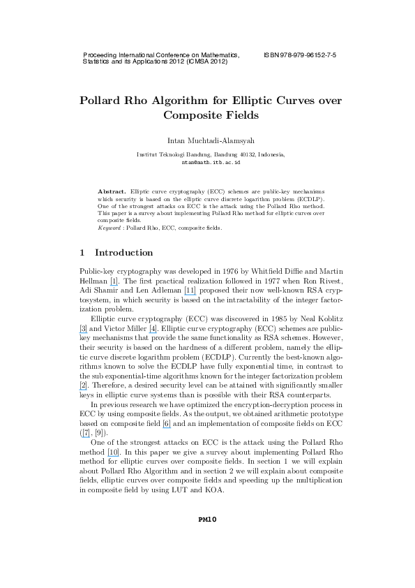 (PDF) Pollard Rho Algorithm for Elliptic Curves Over with Negation and ...