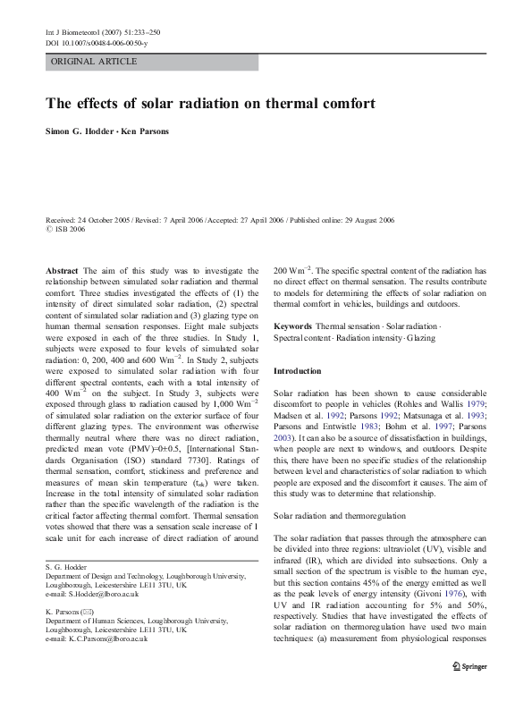 (PDF) The effects of solar radiation on thermal comfort
