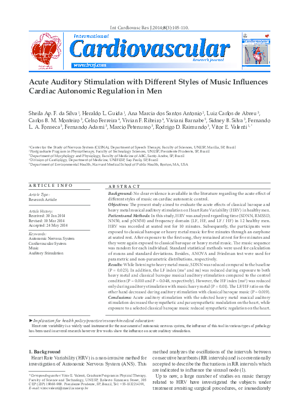 (PDF) Acute auditory stimulation with different styles of music ...